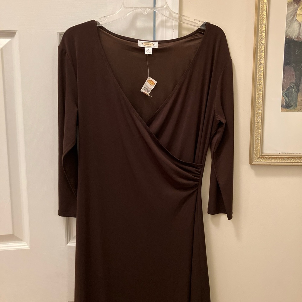 Talbots V-Neck Brown Silky Wrap Stretch Dress Size 8 NWT $138 ❤️